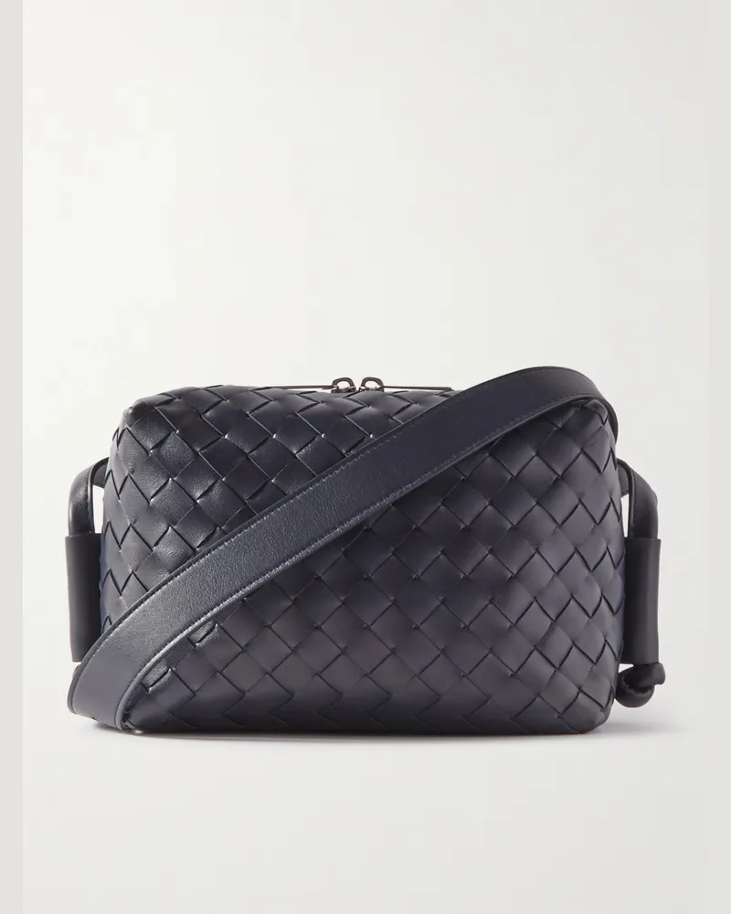 Bottega Veneta Intrecciato Leather Messenger Bag Blue