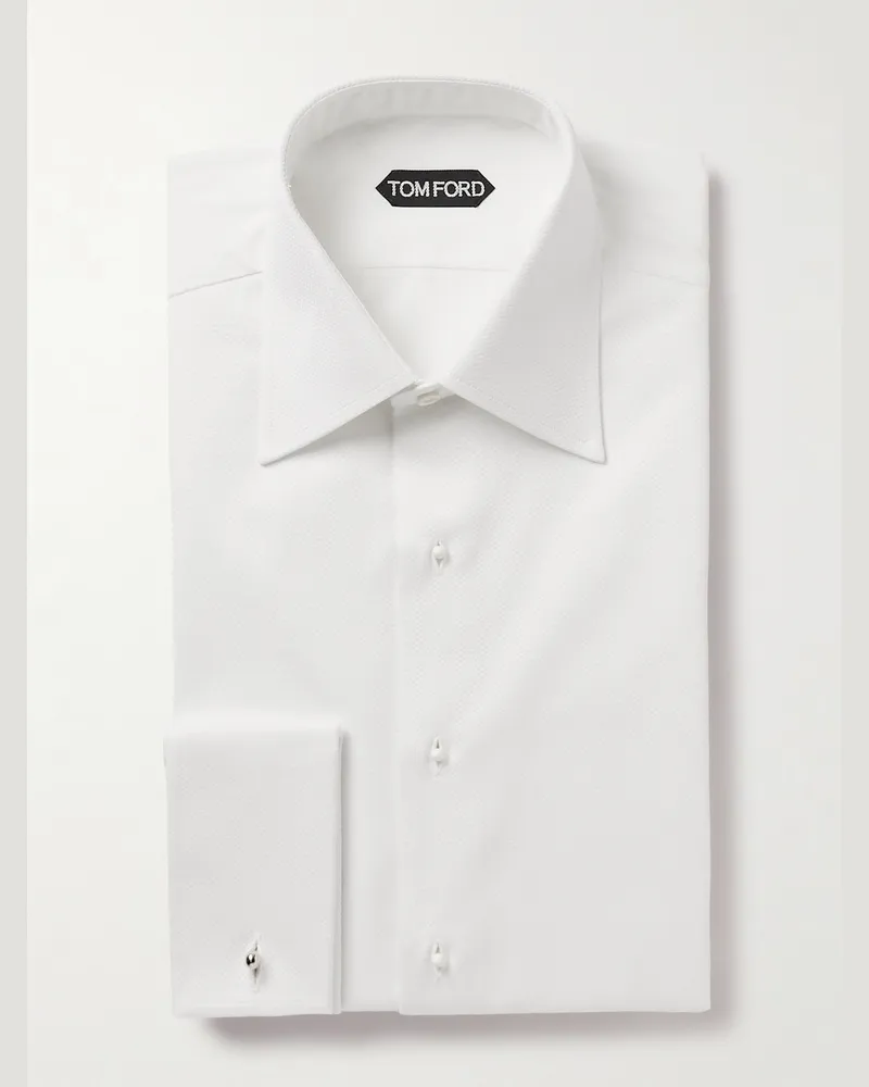Tom Ford Double-Cuff Cotton-Piqué Tuxedo Shirt White