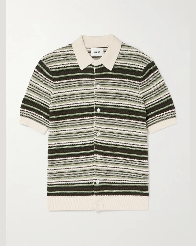 NN 07 Nolan 6686 Striped Textured-Knit Organic Cotton Cardigan Green