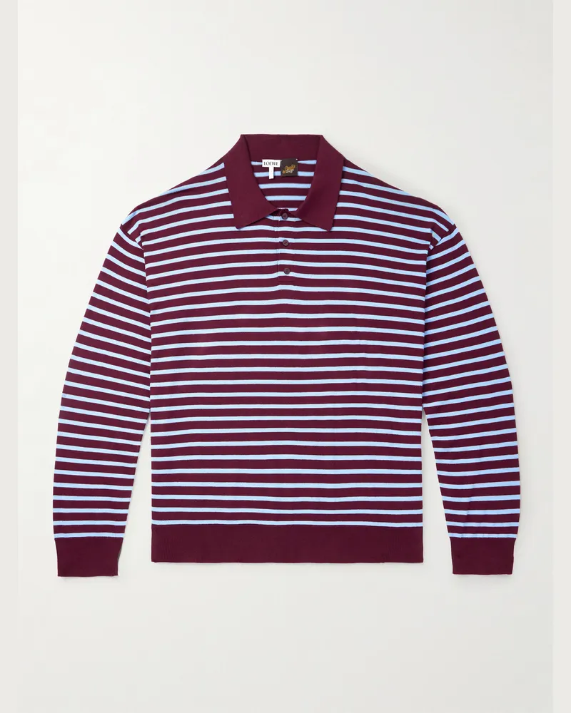 Loewe Paula's Ibiza gestreifter Pullover aus einer Baumwollmischung mit Polokragen Burgunder