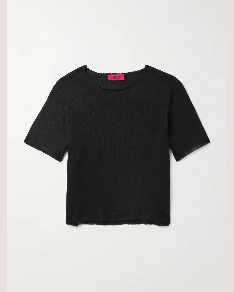FourTwoFour on Fairfax Verkürztes T-Shirt aus einer Alpakawollmischung Schwarz