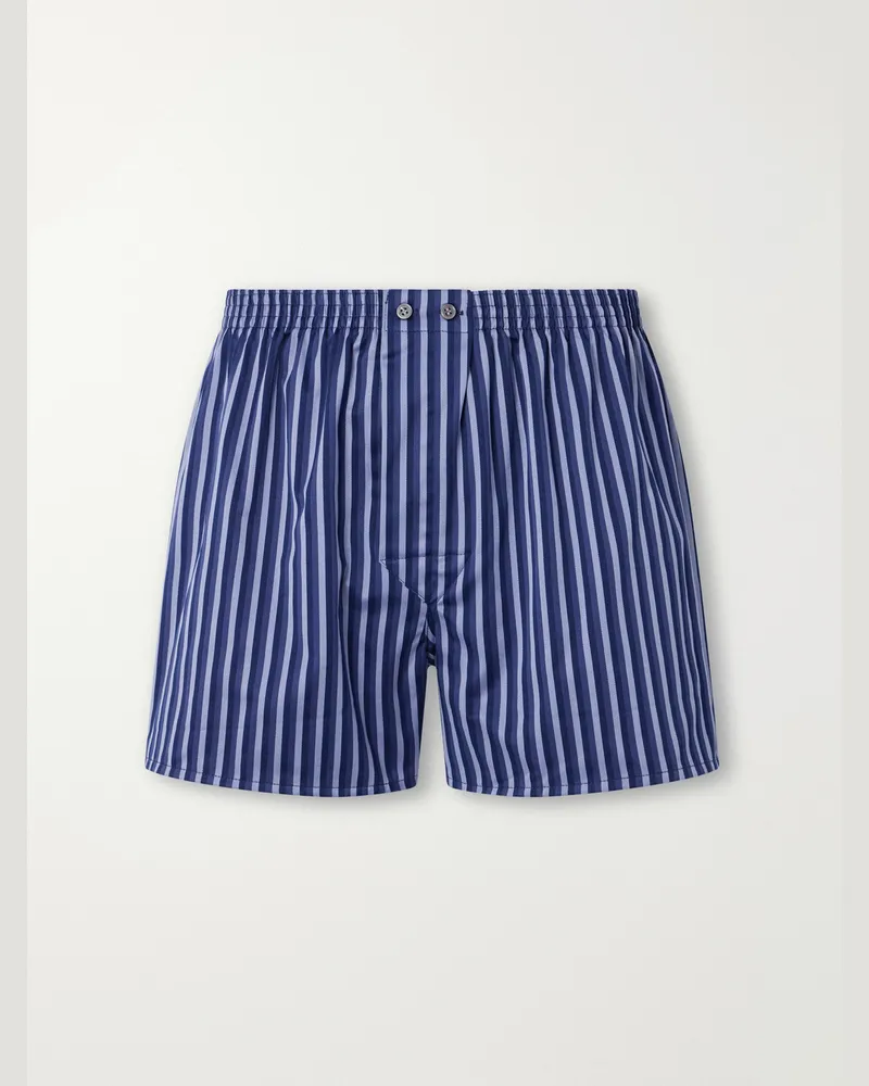 Derek Rose Wellington 62 Striped Cotton-Poplin Boxer Briefs Blue