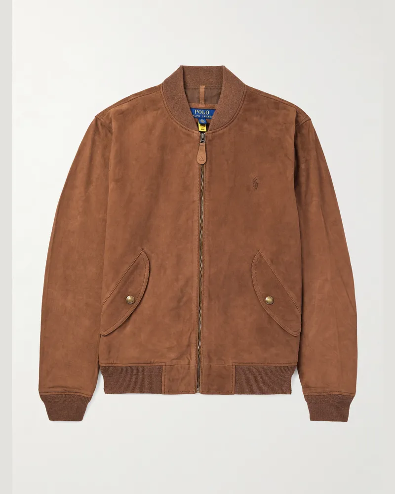 Ralph Lauren Bomberjacke aus Veloursleder mit Logostickerei Braun