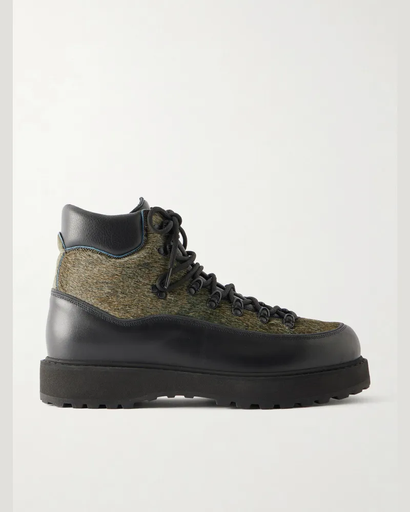 Diemme Roccia Vet Due Gala Leather-Trimmed Calf Hair Ankle Boots Green