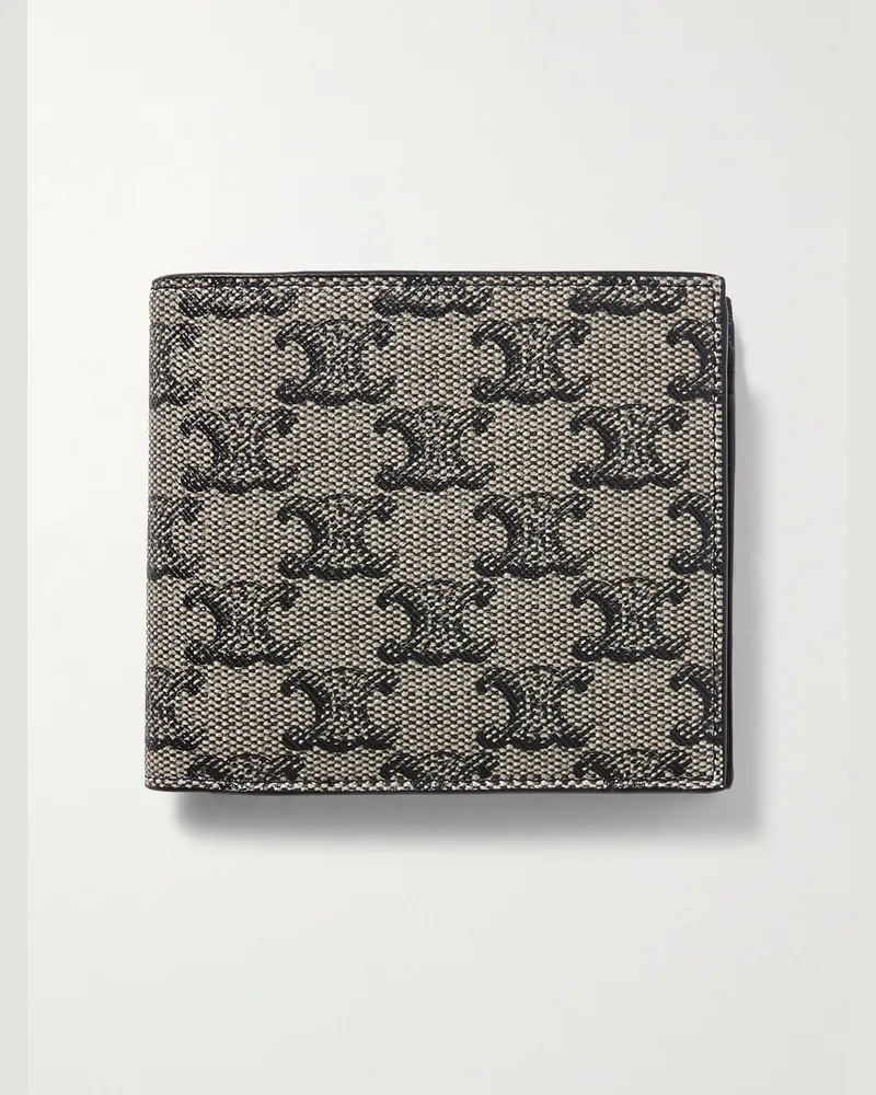 Celine Triomphe Leather-Trimmed Coated-Canvas Billfold Wallet Neutrals
