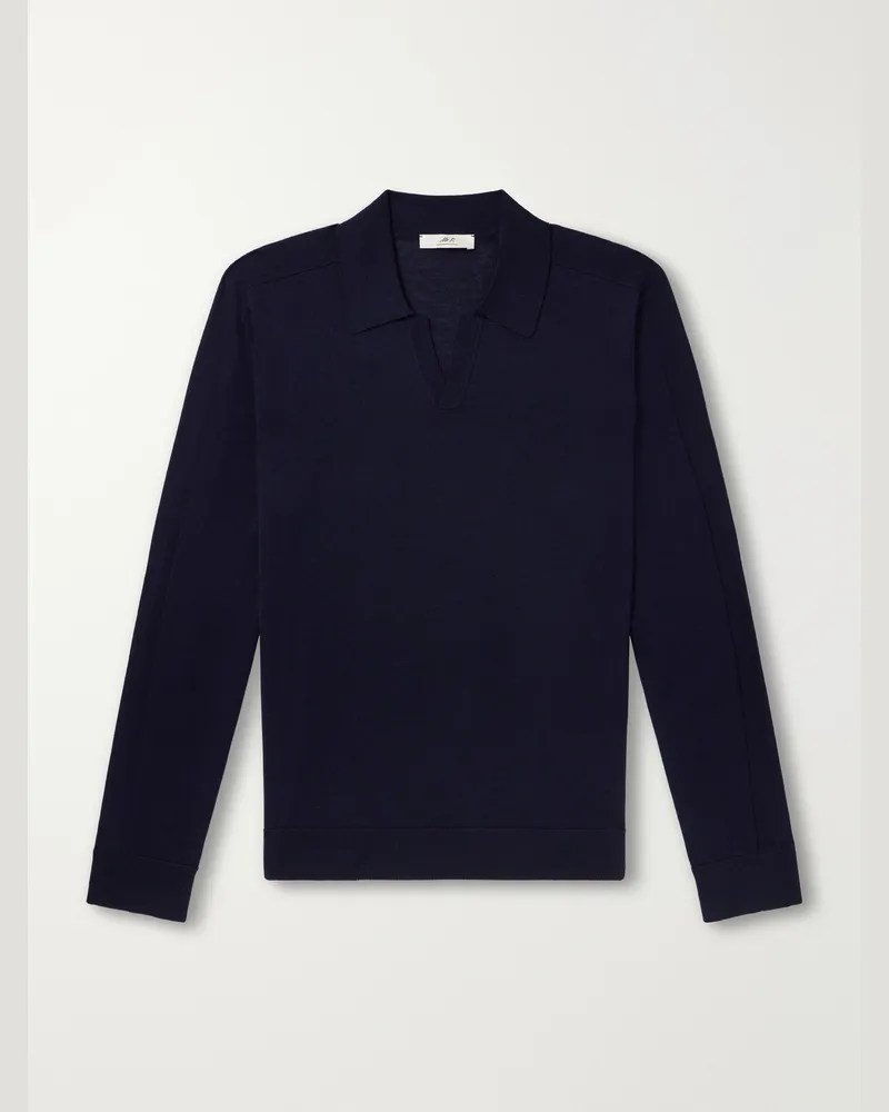 MR P. Rib-Trimmed Merino Wool and Silk-Blend Polo Shirt Blue