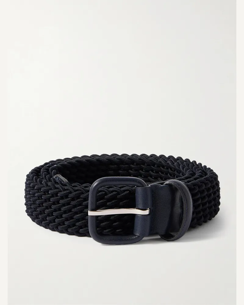 Charvet Leather-Trimmed Woven Cord Belt Blue