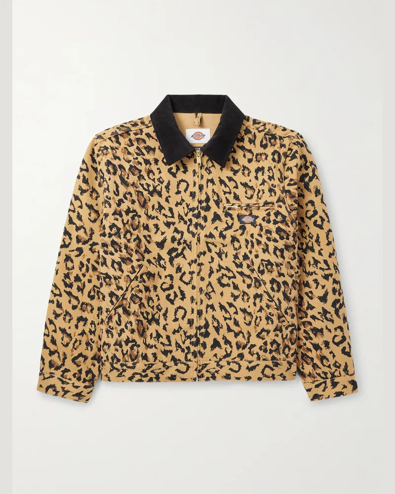 Wacko Maria Dickies® Jacke aus Baumwoll-Canvas mit Cordbesatz, Logoapplikation und Leopardenprint Animal-print