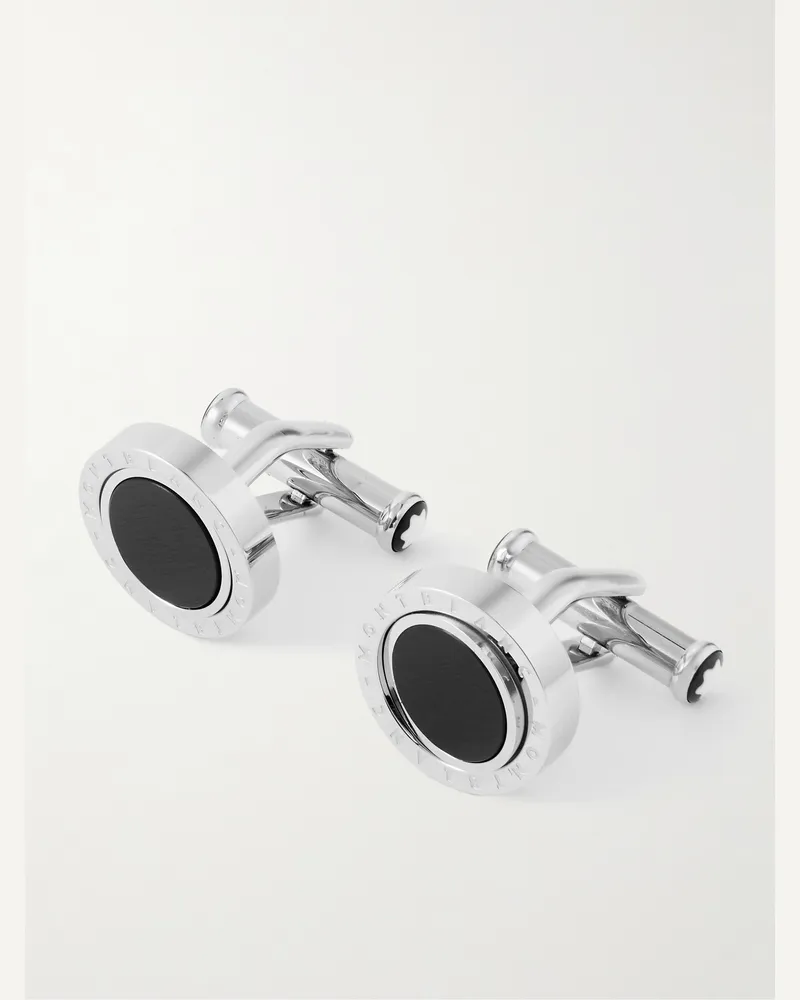 Montblanc Stainless Steel Onyx Cufflinks Silver