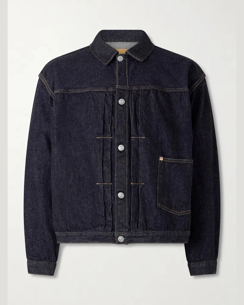 Kaptain Sunshine Pleated Selvedge Denim Jacket Blue