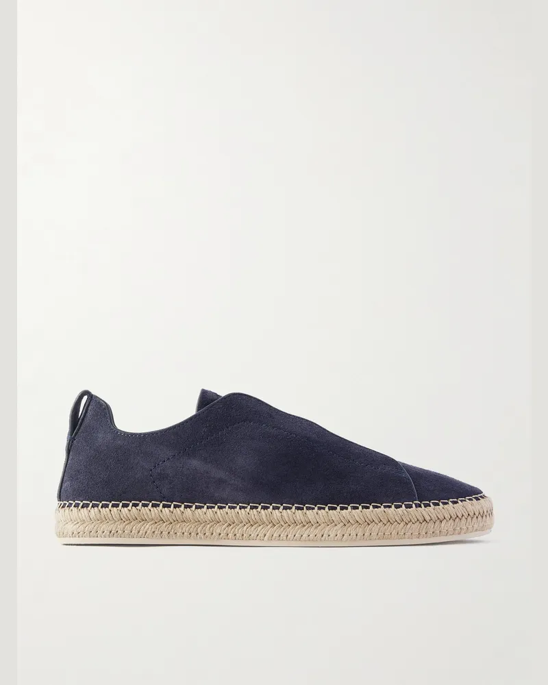 Ermenegildo Zegna Triple Stitch™ Slip-ons aus Veloursleder mit Lederbesatz Blau