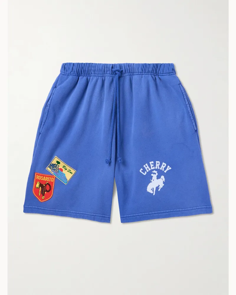 Cherry Los Angeles Traveler weit geschnittene Shorts aus Baumwoll-Jersey mit Logoprint und Applikationen Blau