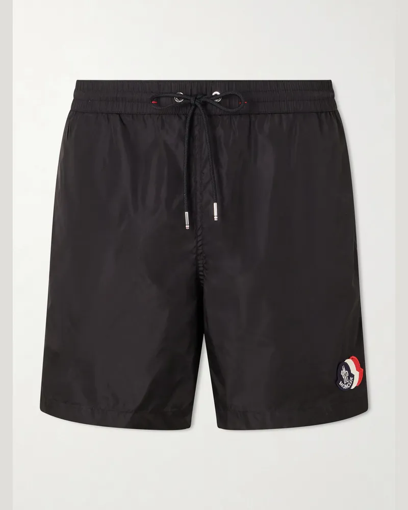 Moncler Slim-Fit Mid-Length Logo-Appliquéd Swim Shorts Black