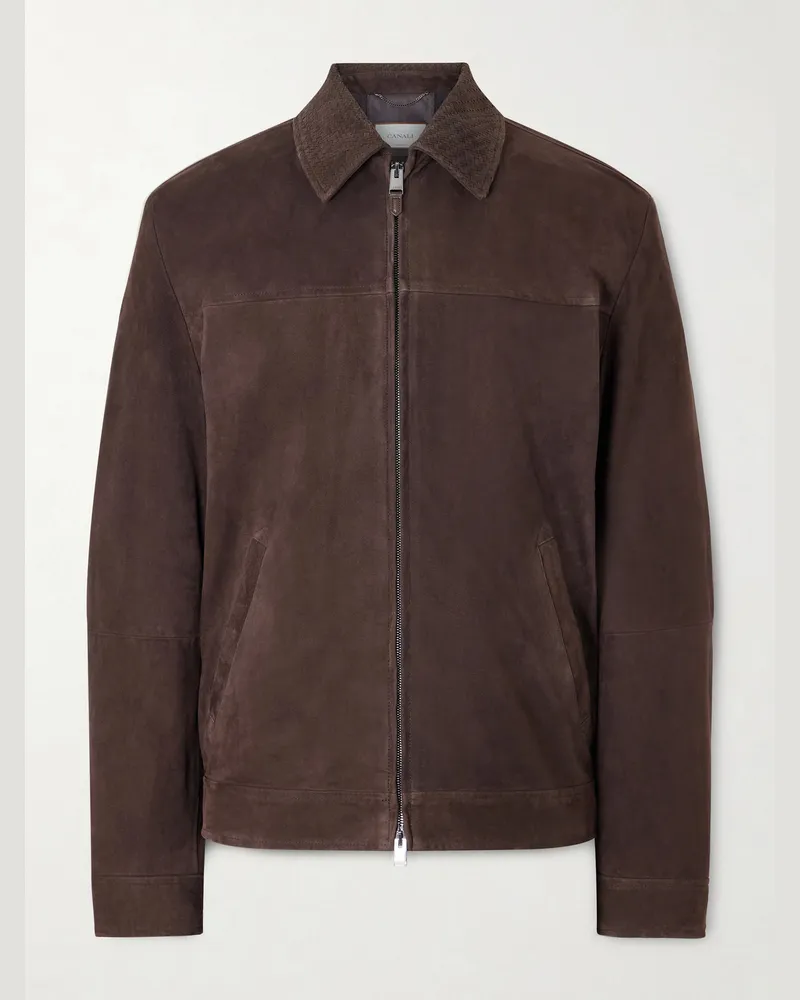 Canali Woven Suede Jacket Brown