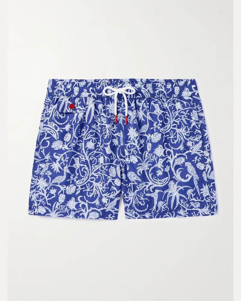 Kiton Gerade geschnittene mittellange Badeshorts mit Print Blau
