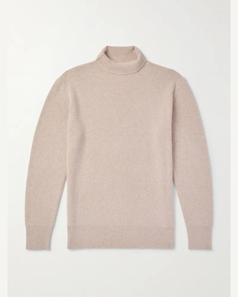 Miles Leon Rollkragenpullover aus einer Merinowoll-Kaschmirmischung in Rippstrick Neutral