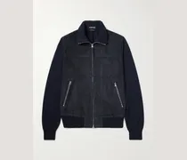 Schmal geschnittene Jacke aus einer Merinowoll-Kaschmirmischung und Veloursleder