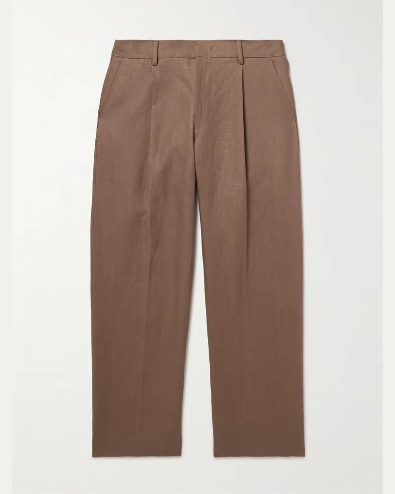 NN 07 Kay 1454 Straight-Leg Pleated Linen Trousers Brown