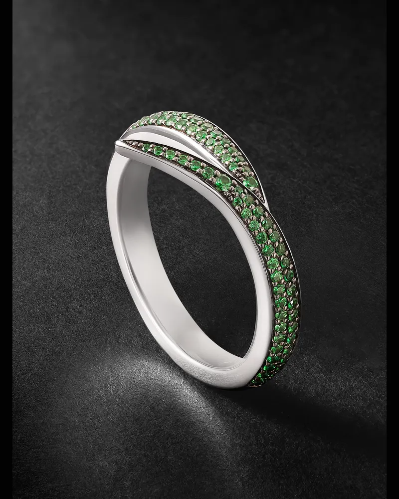 Shaun Leane Interlocking 18-Karat White Gold Tsavorite Ring Green