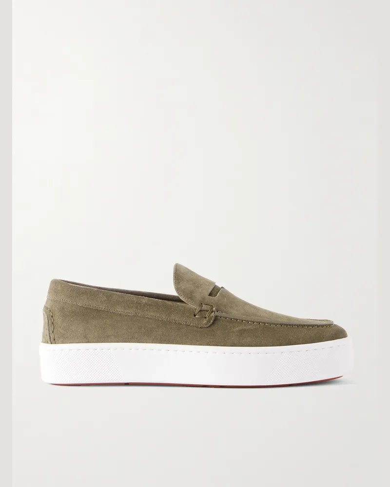 Christian Louboutin Paqueboat Pennyloafers aus Veloursleder Grün