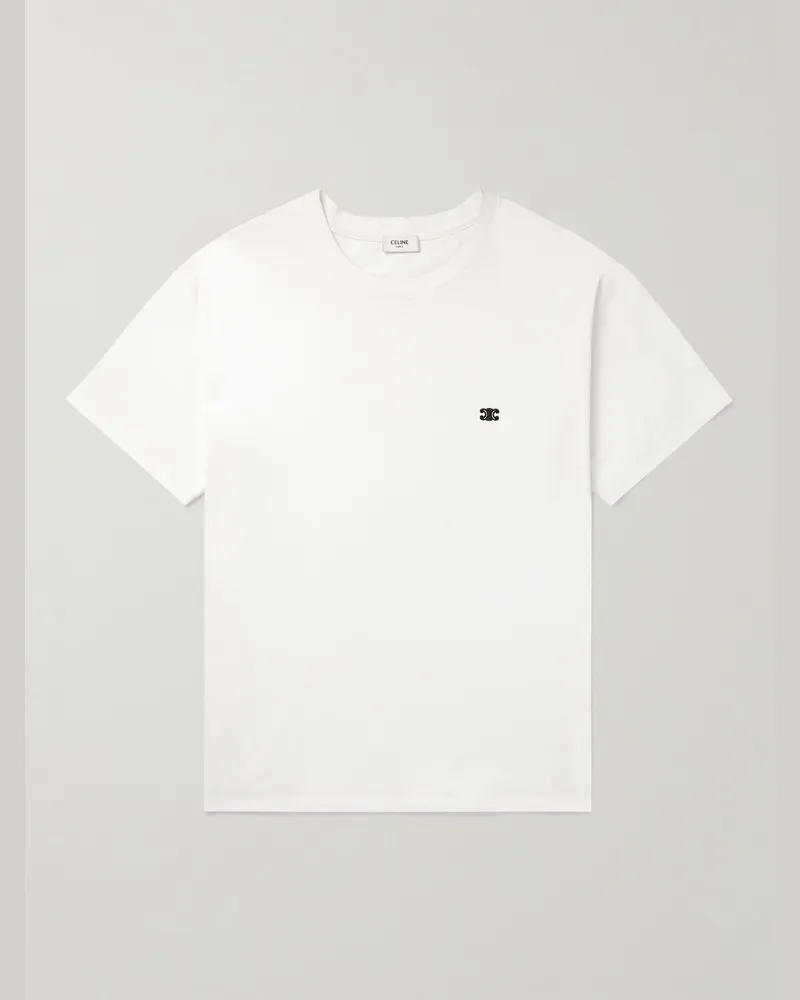 Celine T-Shirt aus Baumwoll-Jersey mit Logostickerei Weiß