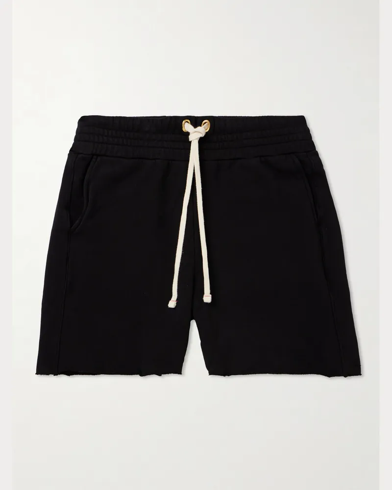 LES TIEN Gerade geschnittene Shorts aus Baumwoll-Jersey mit Kordelzugbund in Stückfärbung Schwarz