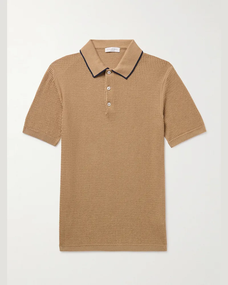 Richard James Ribbed Cotton and Silk-Blend Polo Shirt Brown