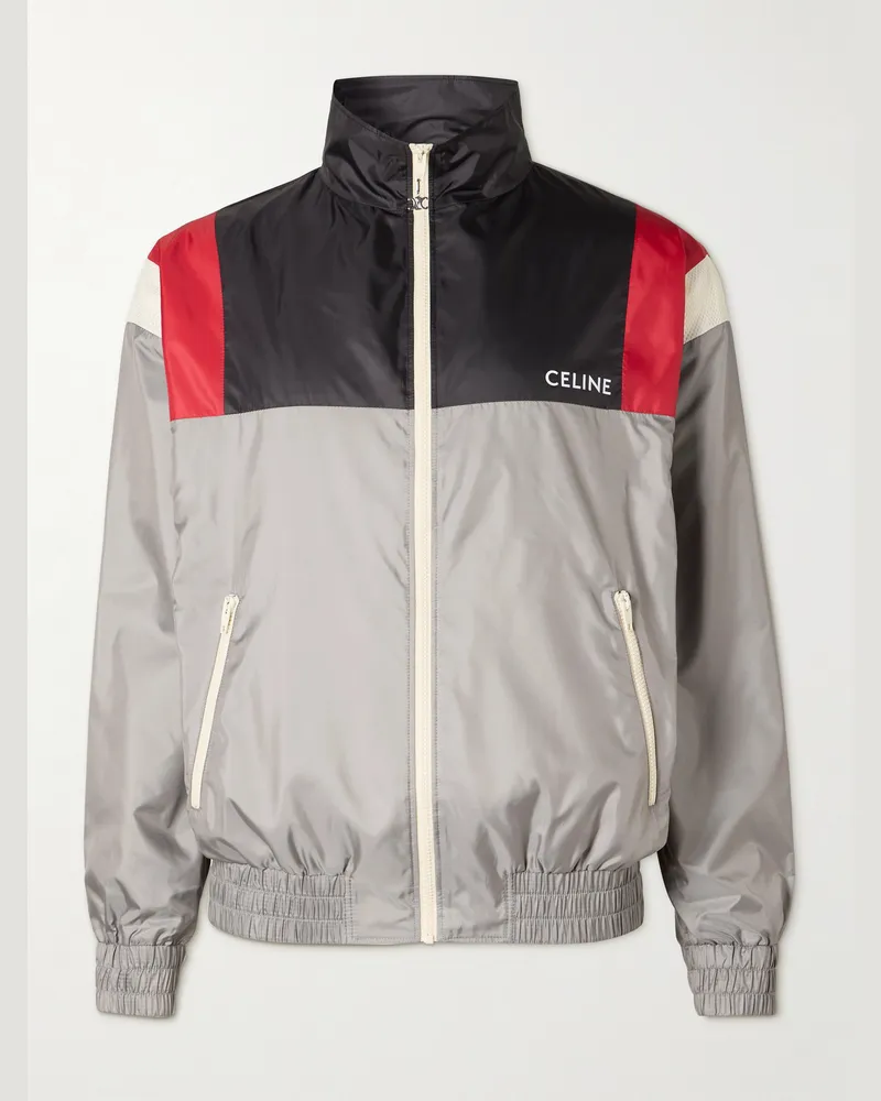 Celine Trainingsjacke aus Nylon mit Mesh-Besatz und Logoprint in Colour-Block-Optik Grau