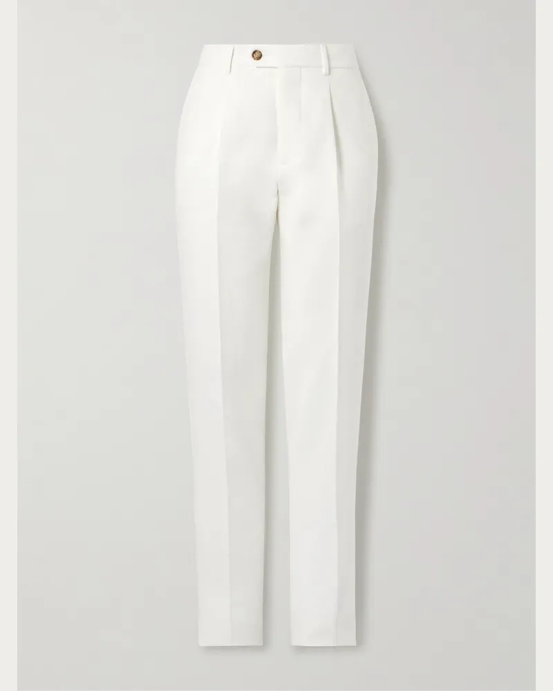 Brunello Cucinelli Slim-Fit Pleated Cotton-Twill Suit Trousers White