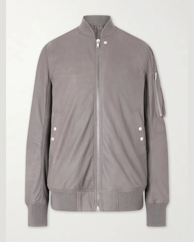 Rick Owens Leather Bomber Jacket Gray