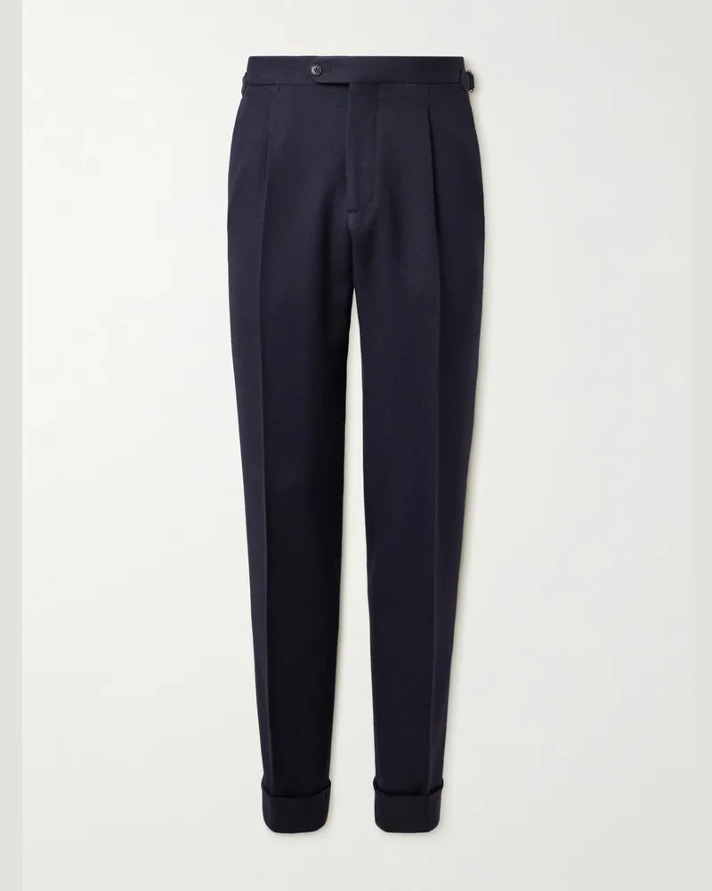 SAMAN AMEL Straight-Leg Pleated Wool Suit Trousers Blue