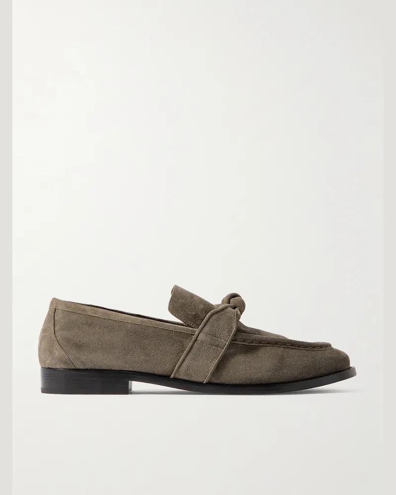 Bottega Veneta Astaire Knotted Suede Loafers Gray