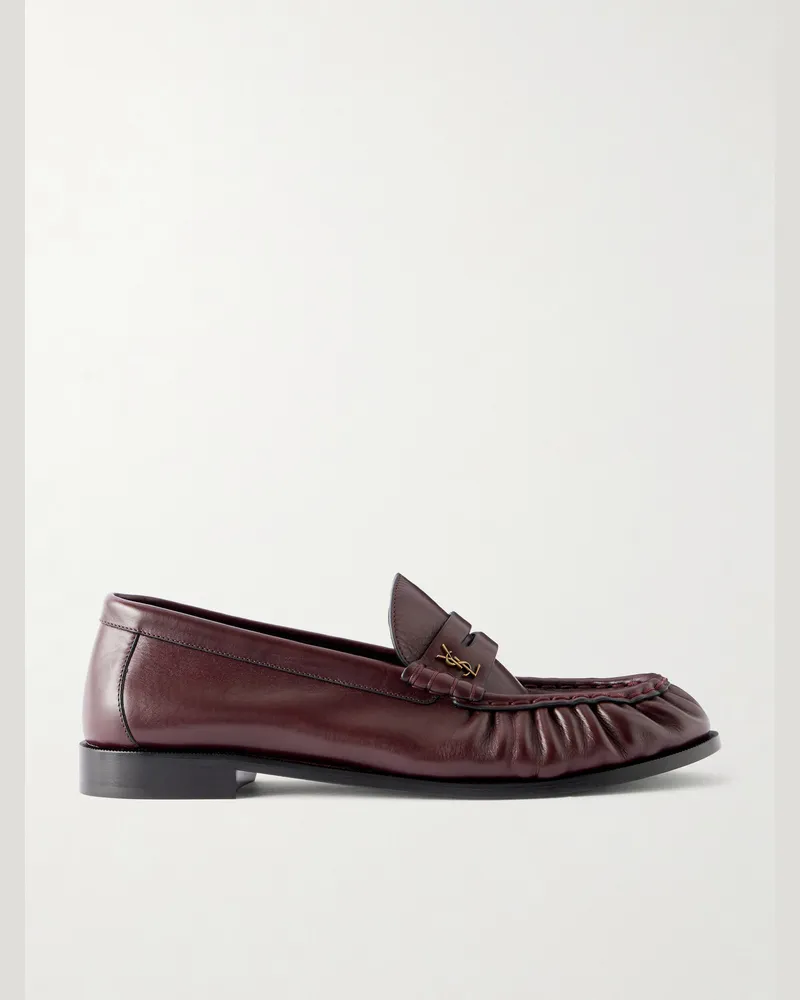Saint Laurent Logo-Embellished Leather Penny Loafers Red