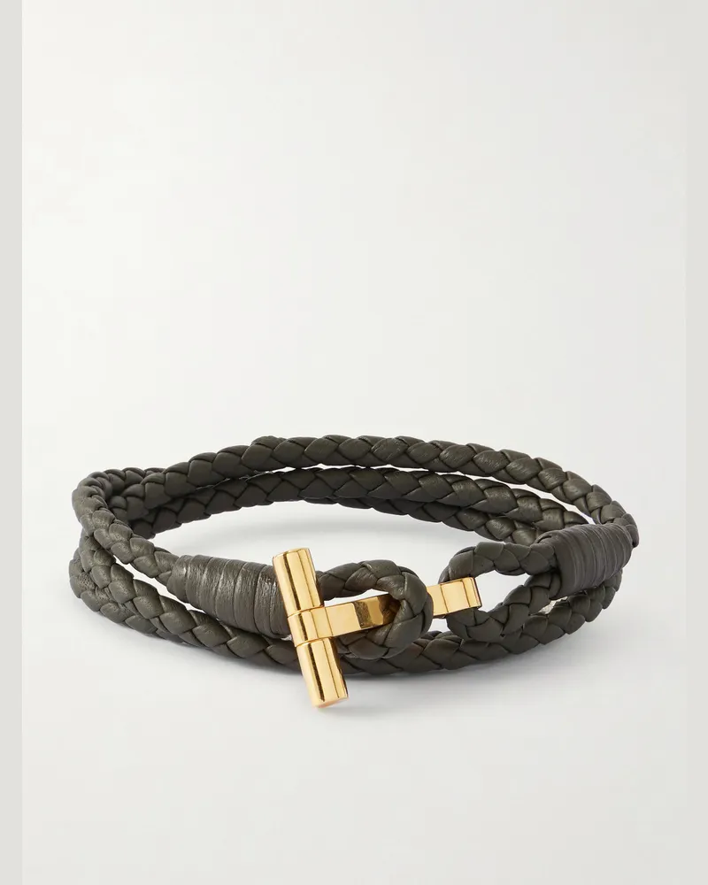 Tom Ford Wickelarmband aus Lederkordel mit vergoldetem Detail Grün