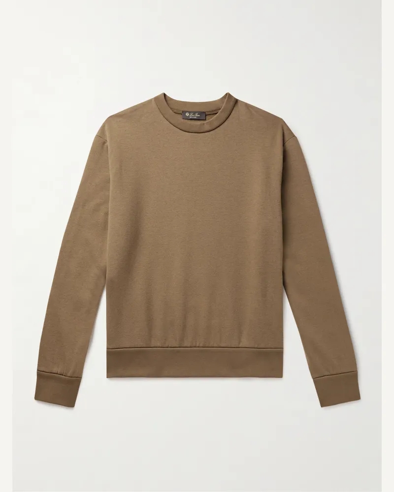 Loro Piana Sweatshirt aus Jersey aus einer Baumwollmischung mit Lederbesatz Braun