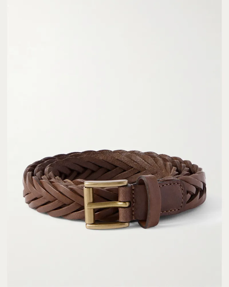 Anderson's 2.5cm Woven Leather Belt Brown