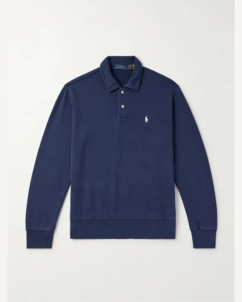 Ralph Lauren Sweatshirt aus Baumwoll-Jersey mit Logostickerei und Polokragen Blau
