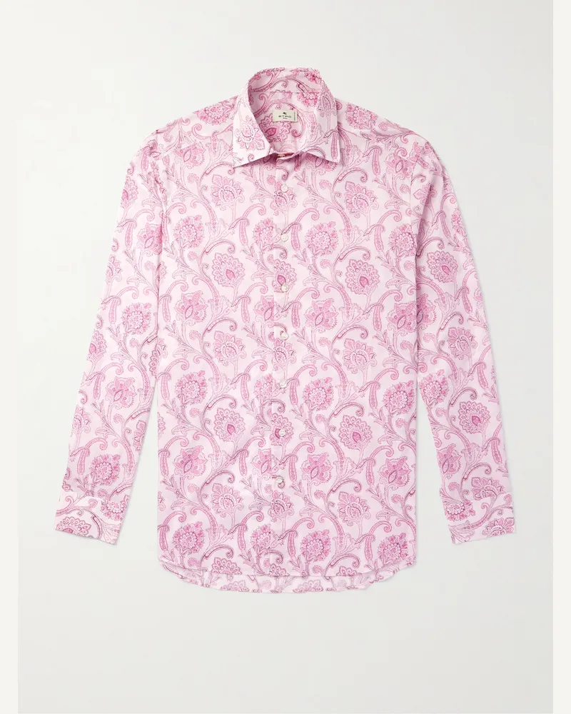 Etro Roma schmal geschnittenes Hemd aus Baumwollgaze mit Paisley-Print und Cutaway-Kragen Pink