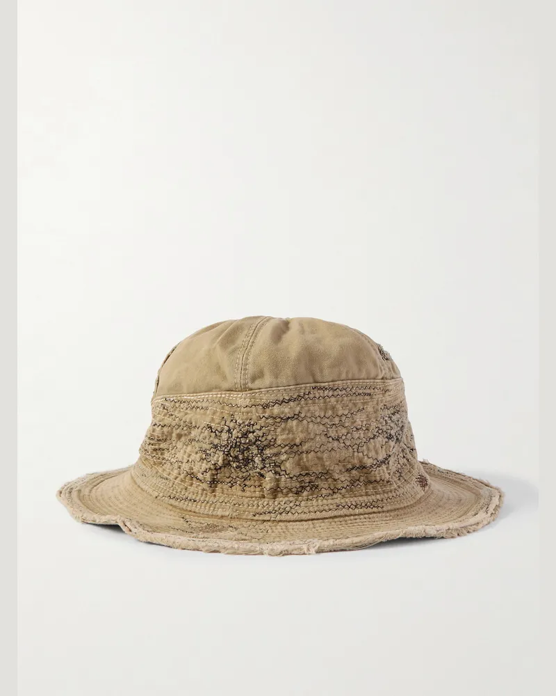 KAPITAL The Old Man and the Sea Fischerhut aus Baumwoll-Twill mit Schnalle in Distressed-Optik Neutral
