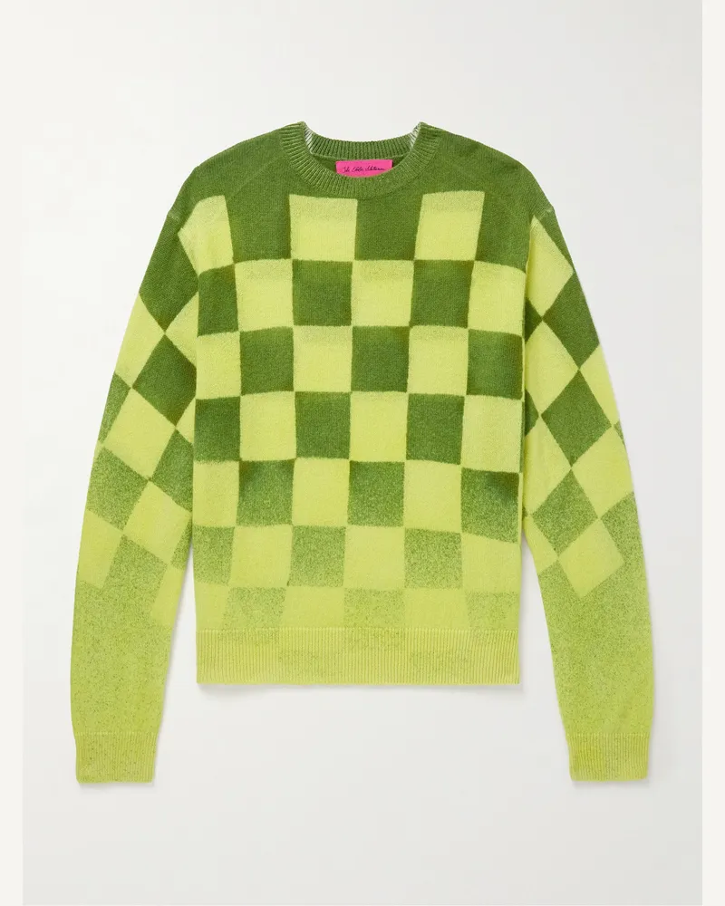 The Elder Statesman Karierter Pullover aus Kaschmir Grün