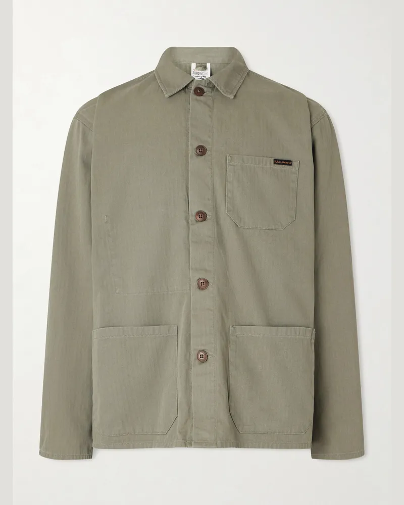 Nudie Jeans Buddy Herringbone Organic Cotton-Twill Chore Jacket Green