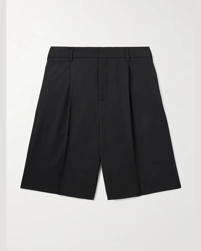 Jacquemus Ovalu gerade geschnittene Shorts aus Twill aus einer Wollmischung mit Falten Schwarz