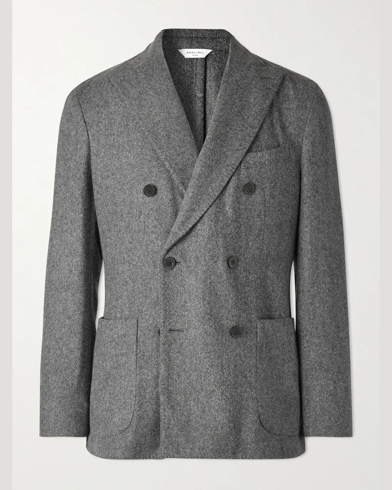 Boglioli Doppelreihiges Sakko aus einer Wollmischung mit Fischgratmuster Grau
