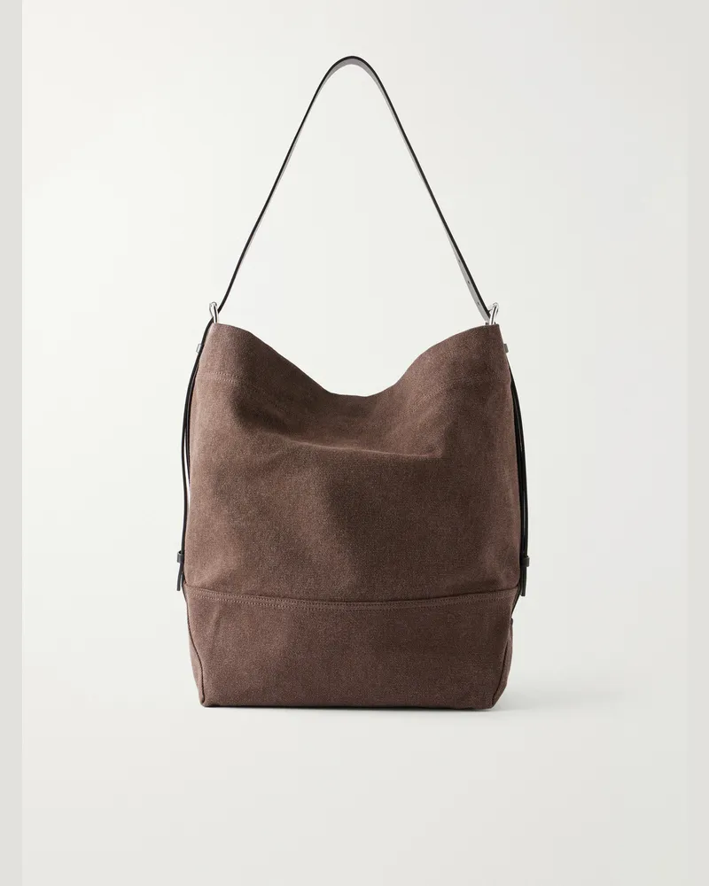 Christophe Lemaire Leather-Trimmed Canvas Tote Bag Brown