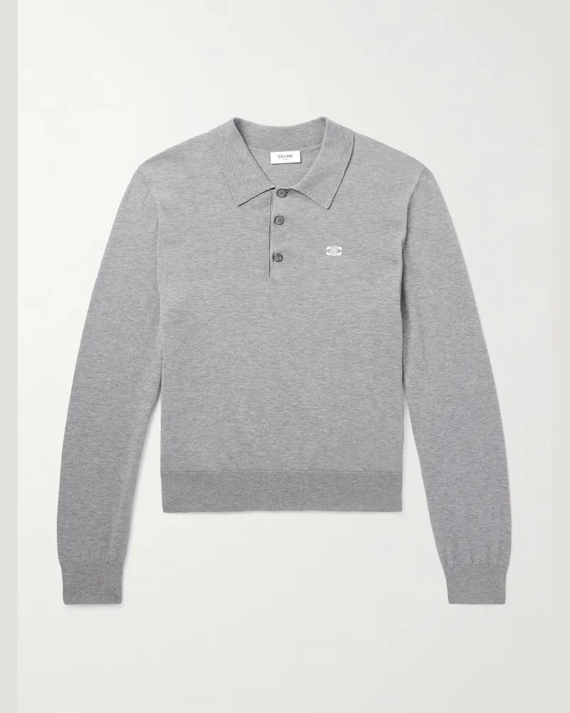 Celine Pullover aus Baumwolle mit Polokragen und Logostickerei Grau