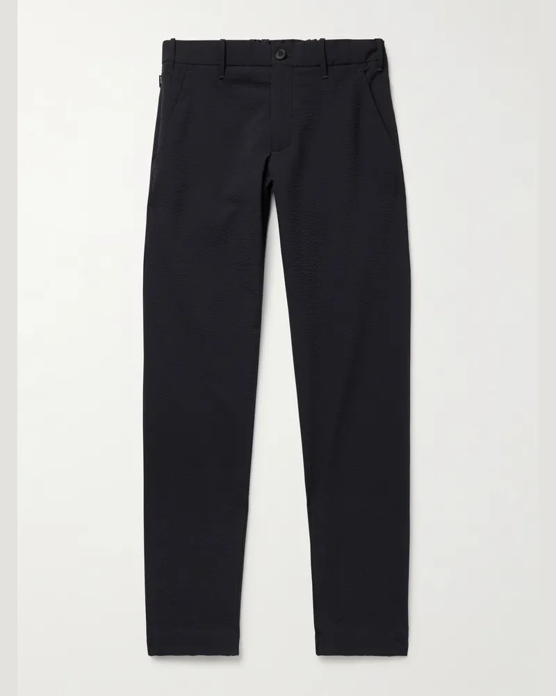 Incotex Teknosartorial schmal geschnittene Hose aus Stretch-Seersucker Blau