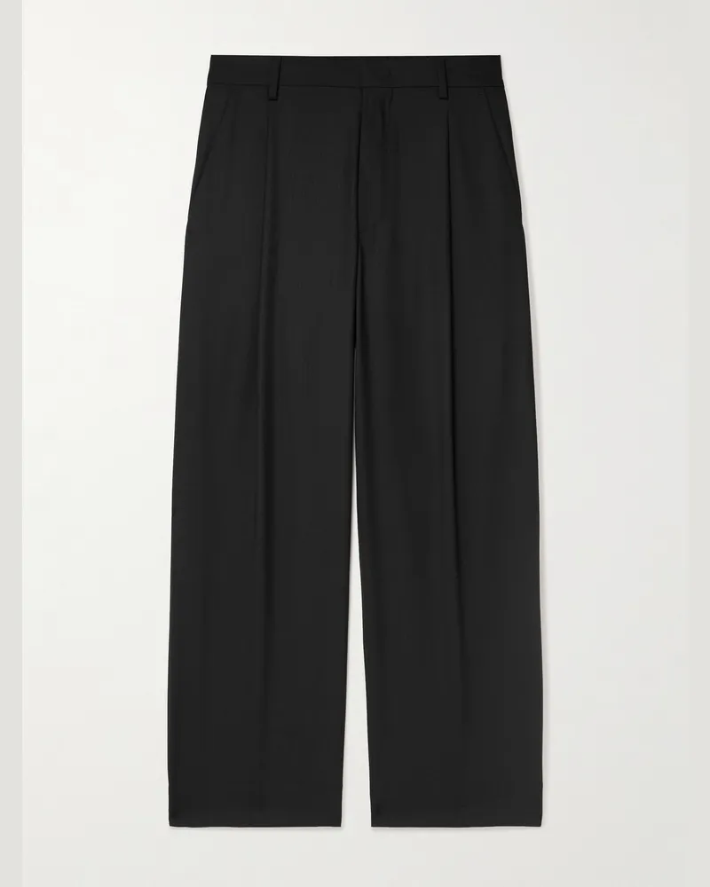 NN 07 Kay 1088 gerade geschnittene Hose aus Webstoff mit recycelten Fasern und Falten Schwarz
