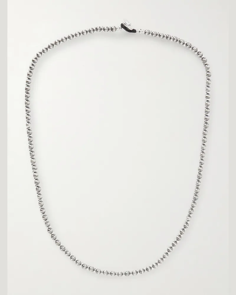 Mikia Silver Hematite Beaded Necklace Silver