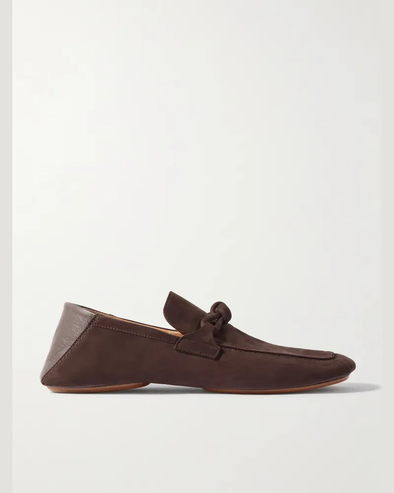 Bottega Veneta Knot-Detailed Leather-Trimmed Textured-Nubuck Loafers Brown