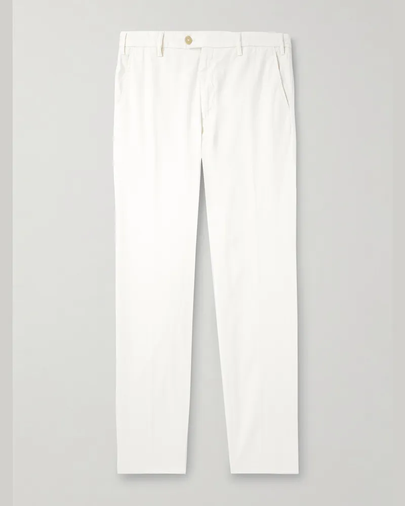 Canali Schmal und gerade geschnittene Chino aus Twill aus einer Stretch-Lyocell-Baumwollmischung in Stückfärbung Weiß